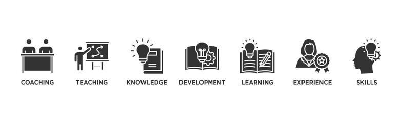 Training banner web icon vector illustration concept for education with icon of coaching, teaching, knowledge, development, learning, experience, and skills