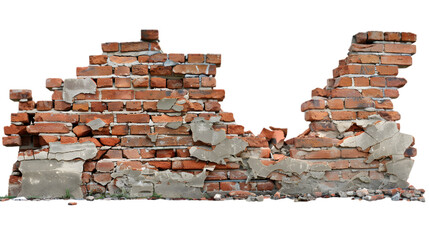 Broken Brick Wall on Transparent or white Background. PNG file