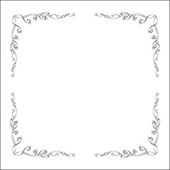 Elegant black and white ornamental frame, decorative border, corners for greeting cards, banners, business cards, invitations, menus. Isolated vector illustration.	