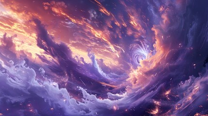 Swirling Purple and Blue Clouds in Epic Fantasy Style, This image would be perfect for adding a touch of fantasy and surrealism to a variety - obrazy, fototapety, plakaty