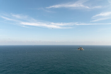 View of the rock on the sea with sea horizon