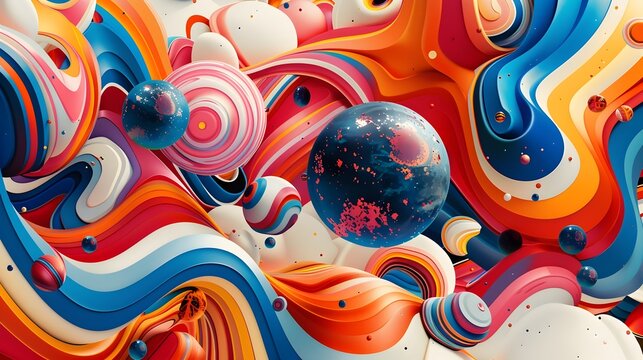 Vibrant 3D Anamorphic Art with Swirls, To provide a unique and eye-catching background