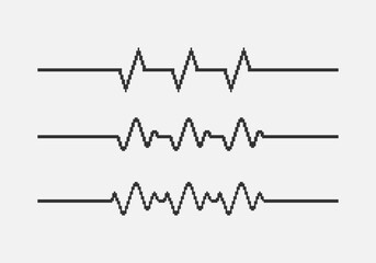black and white simple flat 1bit vector pixel art set of heartbeat cardiogram lines