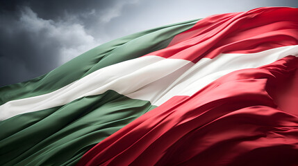 Unfurled Hungarian Flag Symbolising Strength, Fidelity and Hope - obrazy, fototapety, plakaty