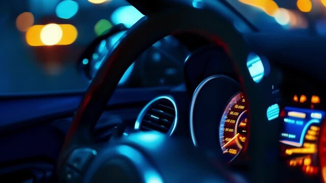 A closeup of the cars dashboard shows the odometer ticking away the numbers steadily increasing as the journey progresses.