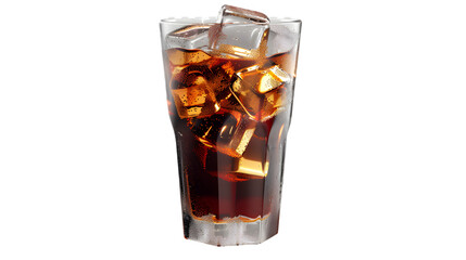 Coke in Glass with Ice Cubes on transparent background. PNG file