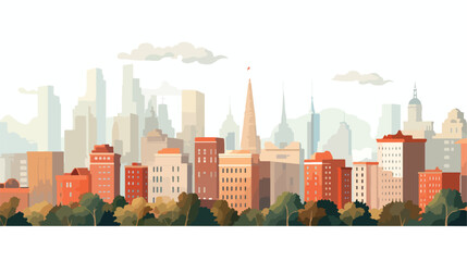 Seamless border with a cityscape. panorama flat vector