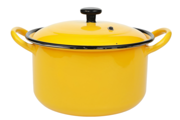Yellow Pot With Black Lid. On a Transparent Background.