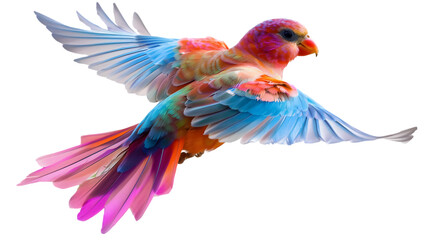 Colorful Bird in Motion on white or transparent background. PNG file