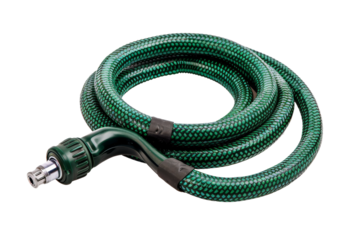 Green Garden Hose With Black Handle. On a Transparent Background.