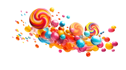 Fototapeten Colorful candy falling on transparent background. PNG file © Pretty Panda