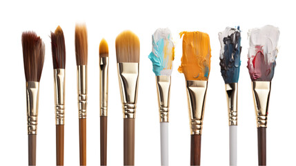 Composition of painting brushes on white background. PNG file - obrazy, fototapety, plakaty