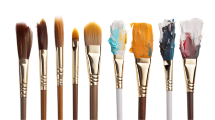 Composition of painting brushes on white background. PNG file