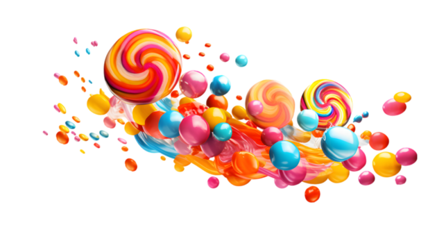 Colorful candy falling on transparent background. PNG file