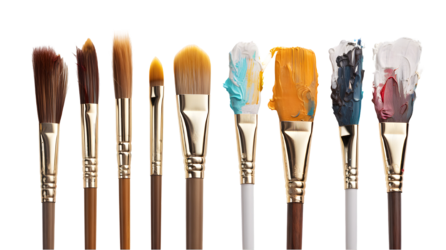 Composition of painting brushes on white background. PNG file