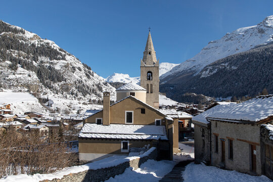 View of Saint Michel Church in Lanslevillard, France