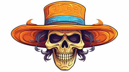 Skull head illustration with hat flat vector