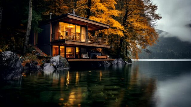 Mountain Retreat: Tranquil Villas Amidst Majestic Peaks and Verdant Trees on the Lake