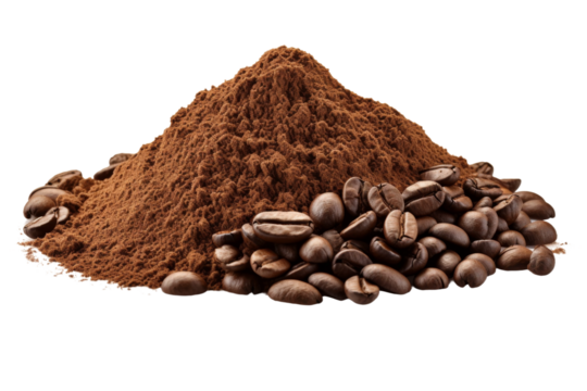 Coffee Beans and Ground Coffee Piles. On a Transparent Background.