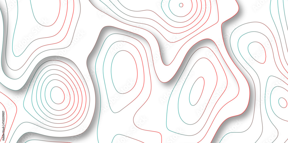 Poster Abstract white colorful gradient Topographic line map background with shadows. Contour elevation topographic and textured Background Modern design with White background with topographic wavy patte.