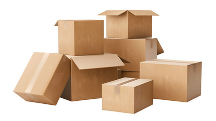 Carboard Boxes on Transparent or white Background. PNG file