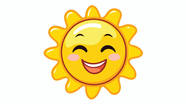 Sticker of a happy cartoon sun flat vector 