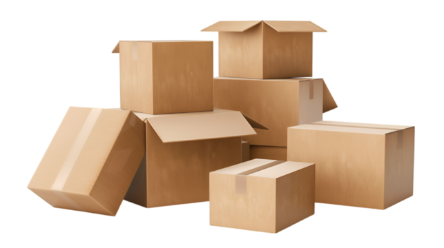 Carboard Boxes on Transparent or white Background. PNG file