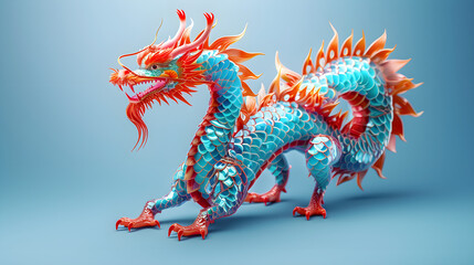 Happy New Year, Red Blue Dragon, Zodiac sign year of the Red Blue Dragon, Happy Chinese New Year, Zodiac sign Dragon on Blue background, Generative Ai