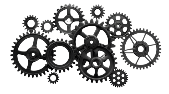 Gears isolated on transparent background. PNG file