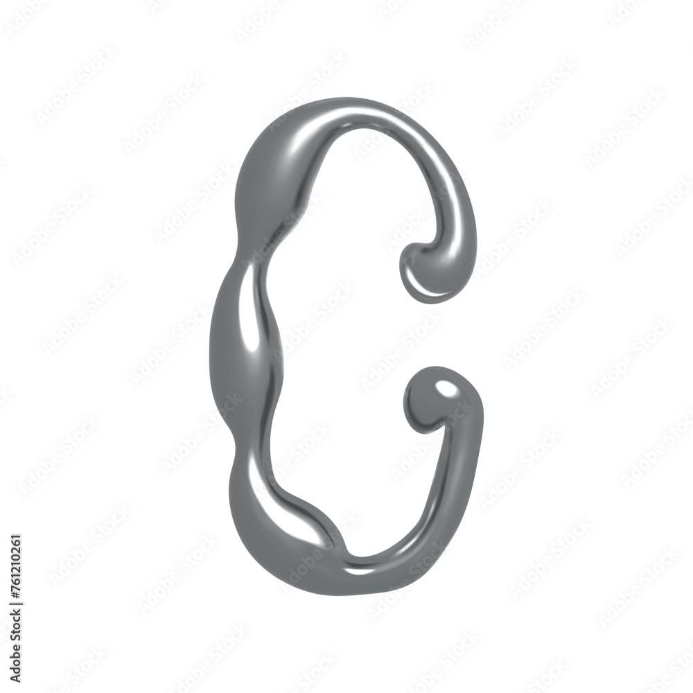 Poster 3d letter c in y2k style with chrome effect. vector illustration isolated on white background