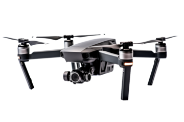 Remote Controlled Flying Device in Black and White. On a Transparent Background.