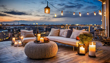Romantische Sitzecke auf einer Dachterrasse