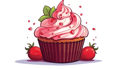 Fotobehang Sweet cupcake look like strawberry on card with dood © Noman