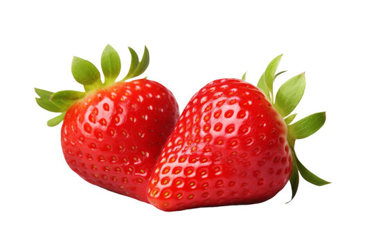 Two Strawberries With Green Leaves on a White Background. On a Transparent Background.