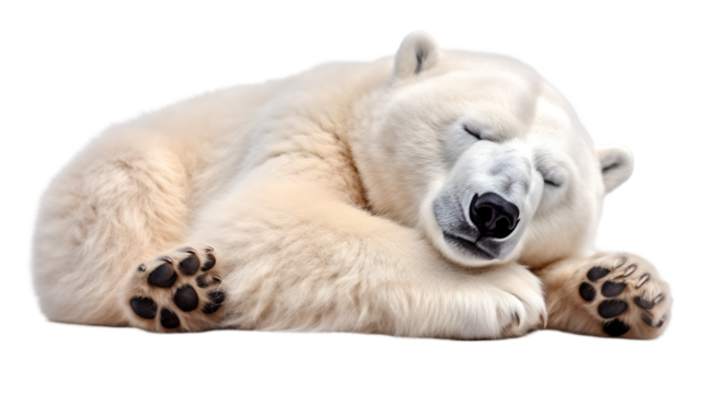 polar bear sleeping isolated on a white or transparent background as transparent. PNG