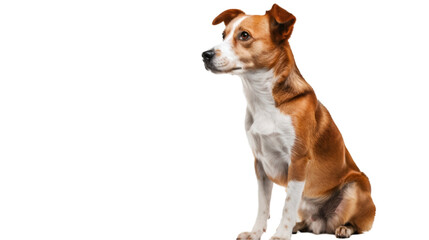 portrait of brown and white dog sitting isolated on transparent background, PNG file