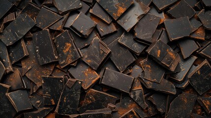 Broken Chocolate Bars Texture Background, Broken Chocolate Mix Top View, Many Chocolate Pieces - obrazy, fototapety, plakaty