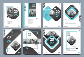 Abstract a4 brochure cover design. Ad text frame. Urban city view font. Title sheet model. Modern vector front page. Brand logo. Banner texture. Black, white rhombus, Blue line icon. Flyer fiber - obrazy, fototapety, plakaty