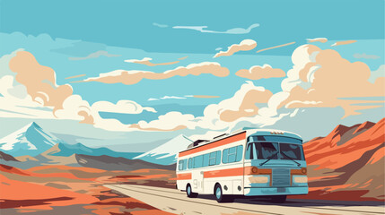 The tourist bus on a background of the sky .flat vector - obrazy, fototapety, plakaty