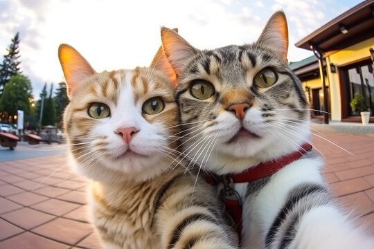 Selfie Cat Portrait, Two Cats Make Self Picture