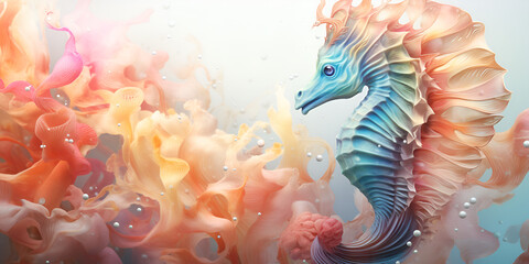 Fototapeta na wymiar colorful representation of seahorse marine life with abstract coral background