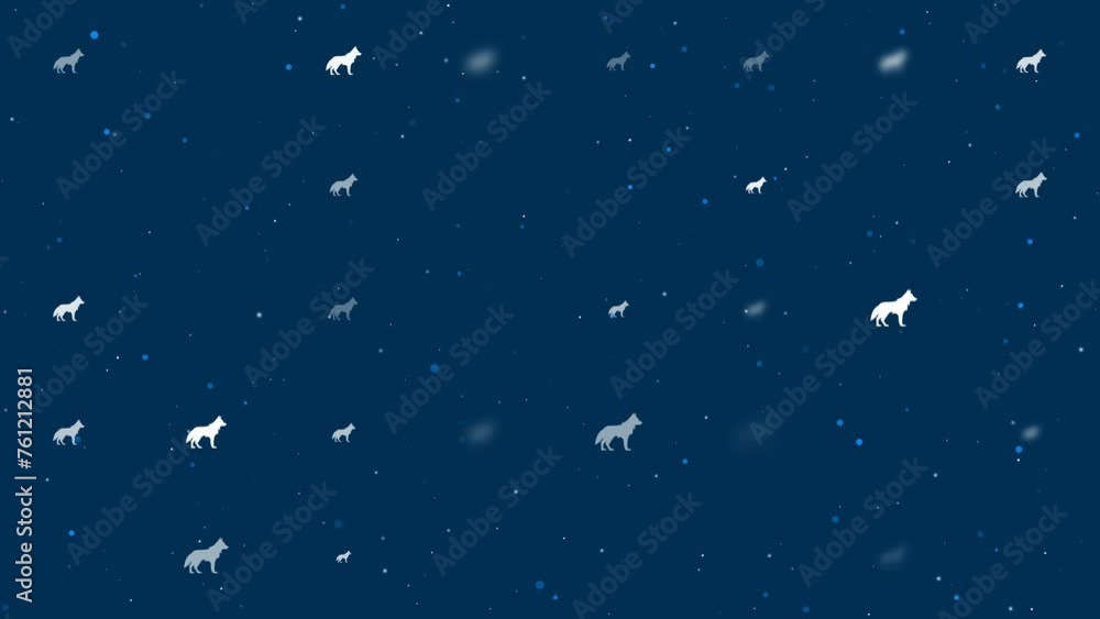 Poster template animation of evenly spaced wolf symbols of different sizes and opacity. animation of transp