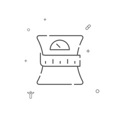 Scales and measuring tape simple vector line icon. Symbol, pictogram, sign isolated on white background. Editable stroke