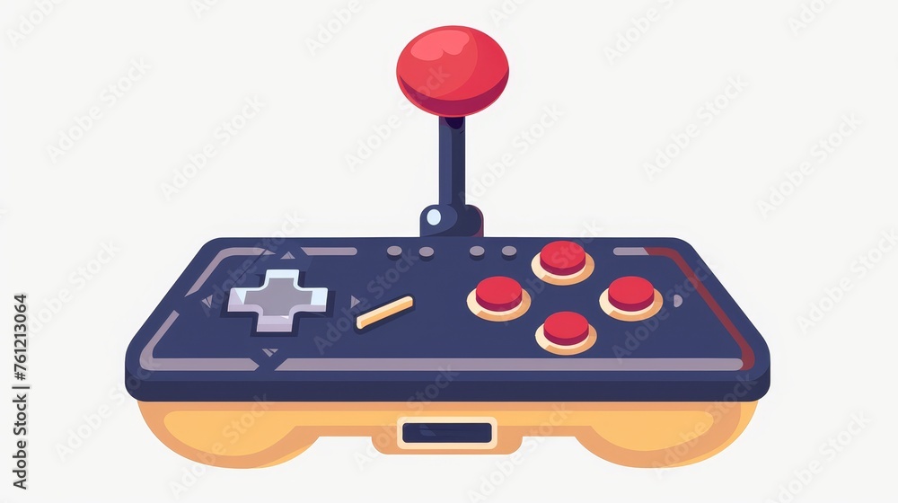 Poster game controller for retro 80s games. vintage old joystick with red button. joypad, emulation machine