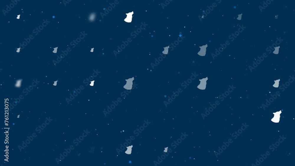 Poster template animation of evenly spaced wolf head symbols of different sizes and opacity. animation of t
