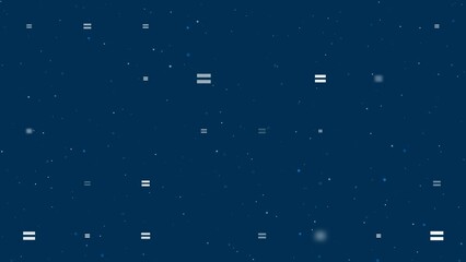 Template animation of evenly spaced equals symbols of different sizes and opacity. Animation of transparency and size. Seamless looped 4k animation on dark blue background with stars