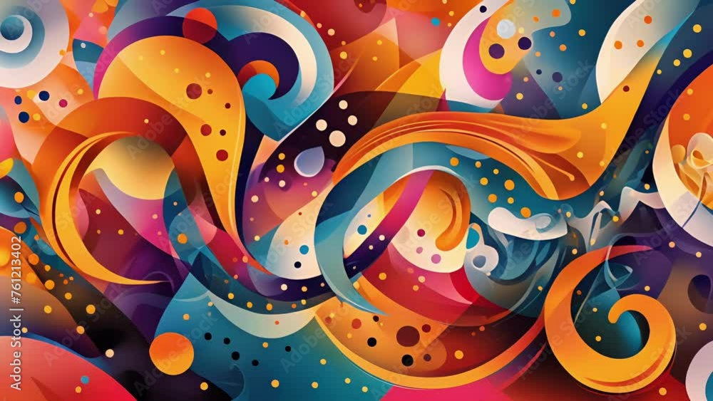 Poster a dynamic and lively composition of abstract shapes and swirls representing the energetic and lively