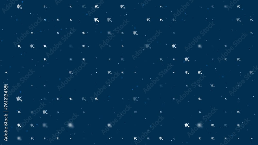 Poster template animation of evenly spaced virus bounces off the shield symbols of different sizes and opac