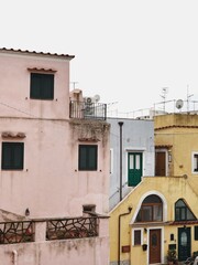 Colorful historic buildings in old European town of Procida Island, Italy