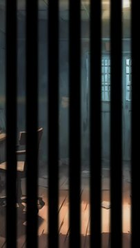 Scary prison room in the dark. digital painting illustration with cartoon or anime style. Vertical video animation background.